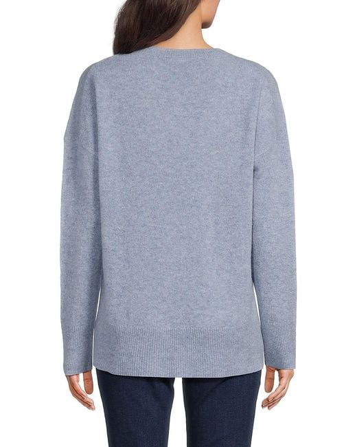 Saks Fifth Avenue Blue Solid 100% Cashmere Sweater