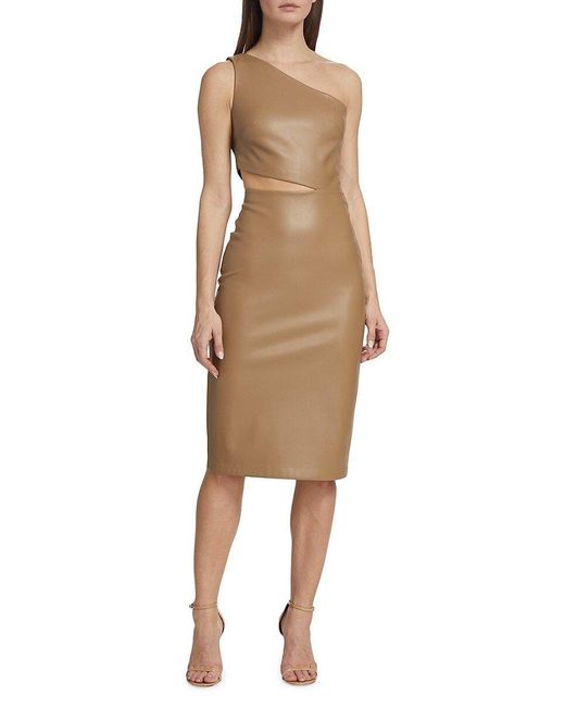 L'Agence Natural Aliyah Asymmetric Faux Leather Cut Out Dress