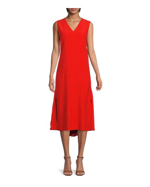 Akris Synthetic High-low V-neck Midi Dress in Red | Lyst