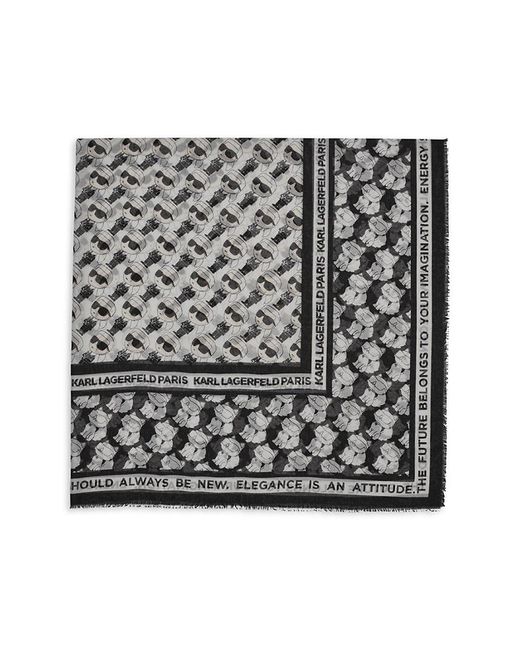 Karl Lagerfeld White Karl And Choupette Scarf With Eyelash Trim