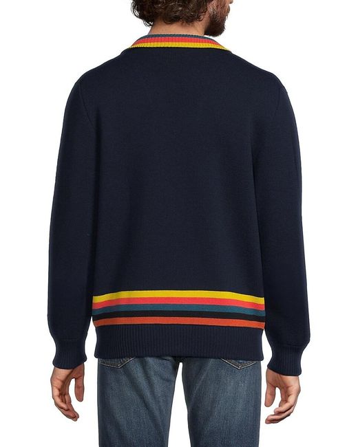 Paul Smith Blue Ribbed Wool Bomber Jacket for men