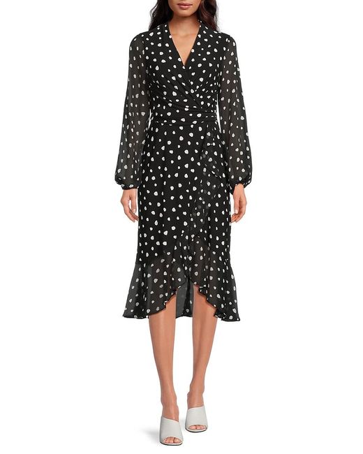 Tommy Hilfiger Black Polka Dot Midi Faux Wrap Dress