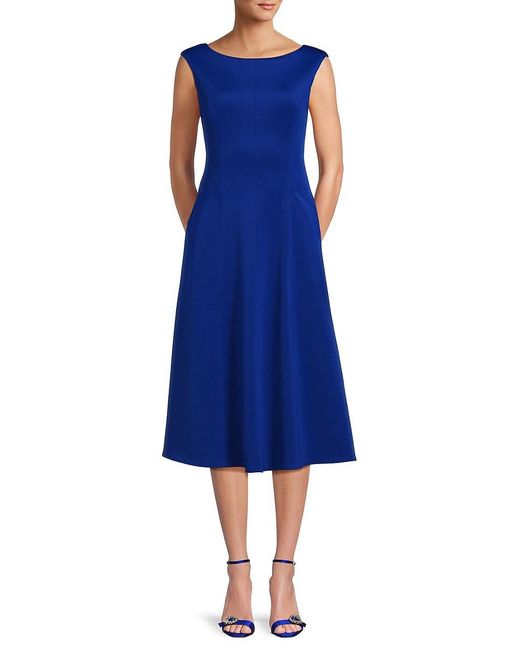 Donna Ricco Blue Boatneck Fit & Flare Dress