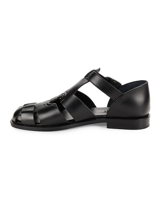 Roberto Cavalli Black Leather Fisherman Sandals for men