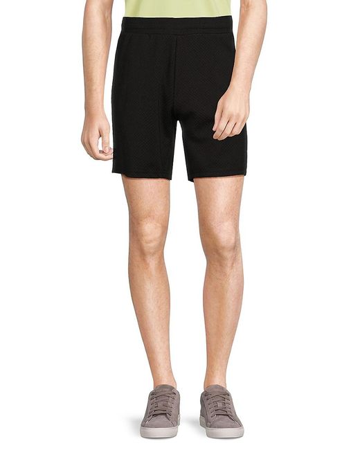 FLEECE FACTORY Black Textured Flat Front Shorts for men