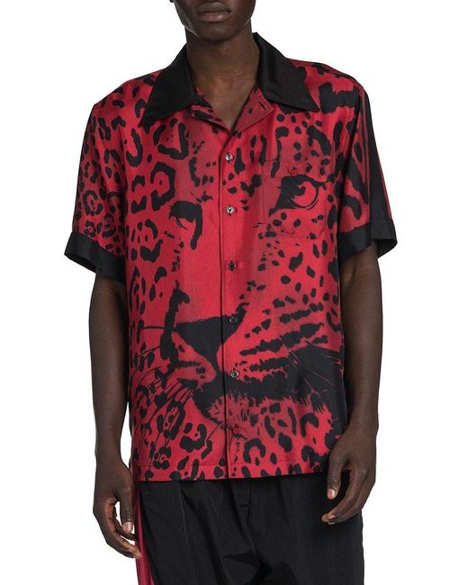 Dolce & Gabbana Lion Print Bowling Shirt in Red for Men | Lyst
