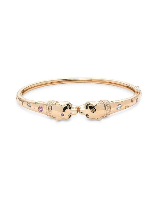 Effy White 14K Goldplated 0.23 Twc Diamond & Multistone Feline Bangle