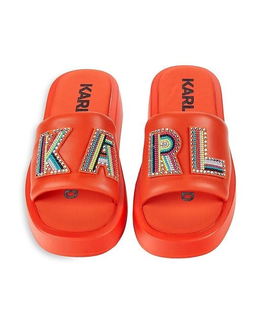Karl Lagerfeld White Olen Logo Embellished Platform Sandals