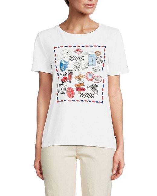 Karl Lagerfeld White Postcard Whimsy Graphic Tee