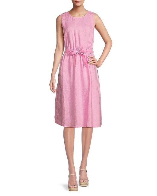 Saks Fifth Avenue Pink 100% Linen Sleeveless Mini Dress