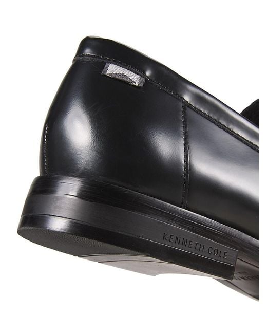 Kenneth Cole Black Moc Toe Leather Penny Loafers for men