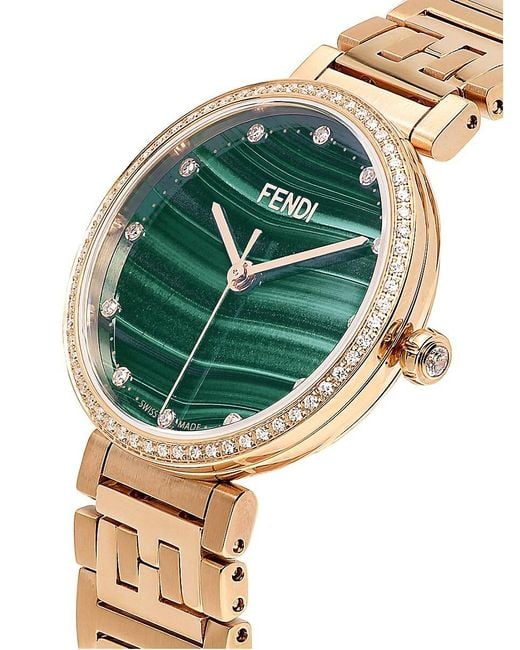 【FENDI】Forever ダイヤモンド ウォッチ 文字盤グリーン 28mm Fendi Forever Ip Rose Goldtone Stainless Steel, Malachite