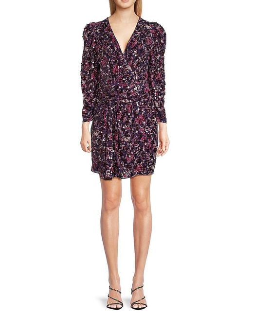 Ba&sh Purple Sola Surplice Sequin Mini Dress