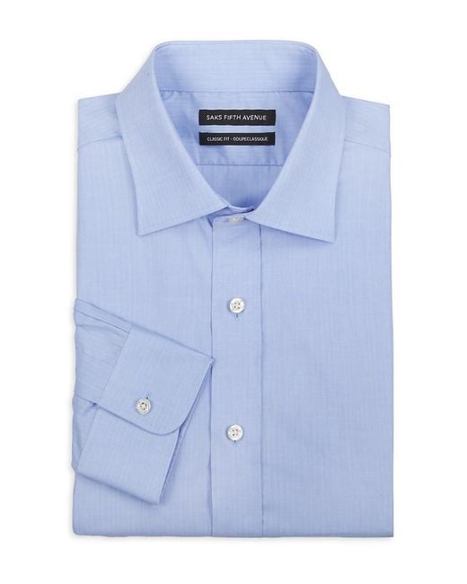 Saks Fifth Avenue Blue Spread Collar 100% Cotton Classic-Fit Dress Shirt for men