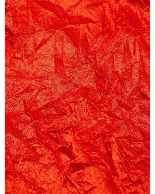 Ganni Red Crinkled Satin Te Front Top