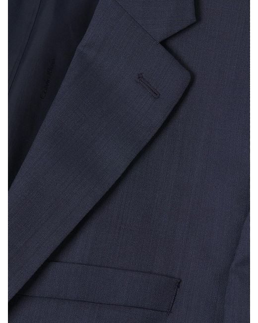 Calvin Klein Blue Plain Wool Two-Button Slim-Fit Suit for men