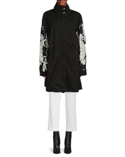 Versace Black Baroque Silk Blend Long Coat