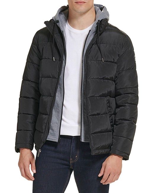 Kenneth Cole Channel Quilted Hoodie Puffer Jacket in Black for Men | Lyst