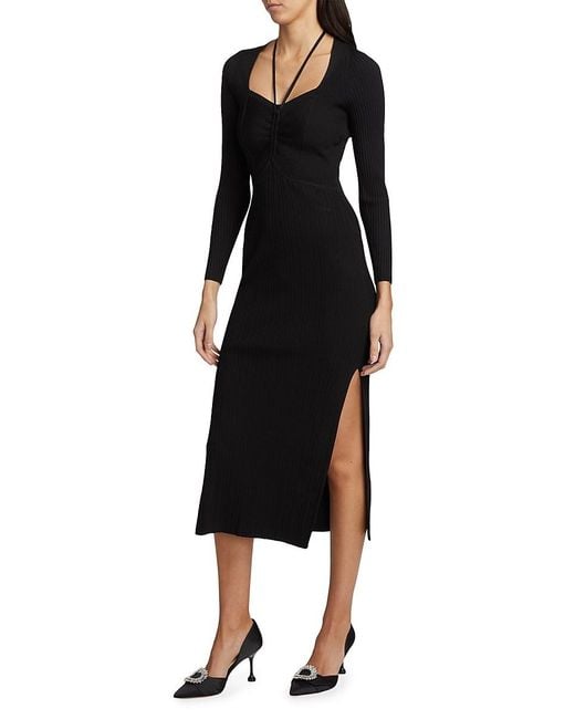 Ba&sh Black Edora Ribbed Side Slit Midi Dress
