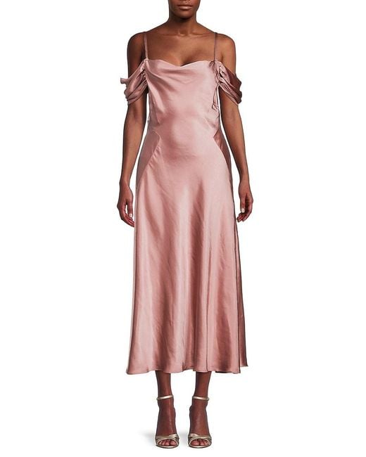 Ted Baker Esta Cold Shoulder Satin Midi Dress in Dusky Pink (Pink