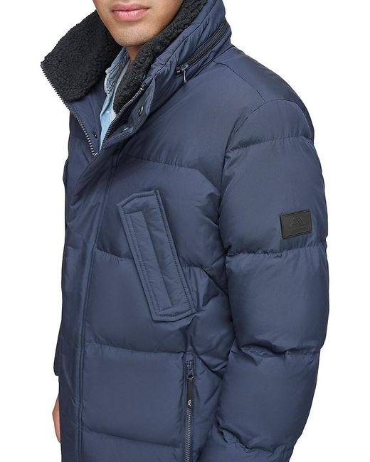 Andrew Marc Valcour Relaxed Faux Fur Trim Down Jacket in Blue for