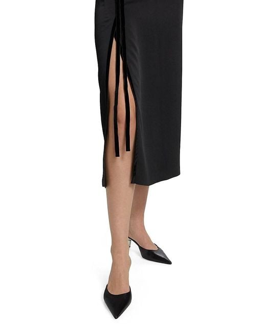 Vince Black Velvet Trim Side-Slit Midi-Skirt