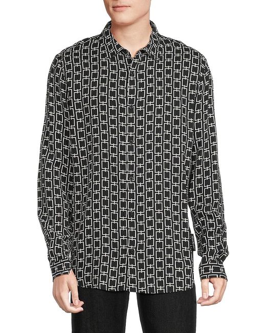 Karl Lagerfeld Gray Geometric Print Shirt for men