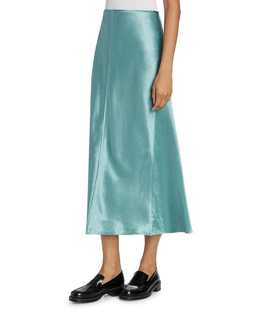 Vince Blue Solid Satin Midi Skirt