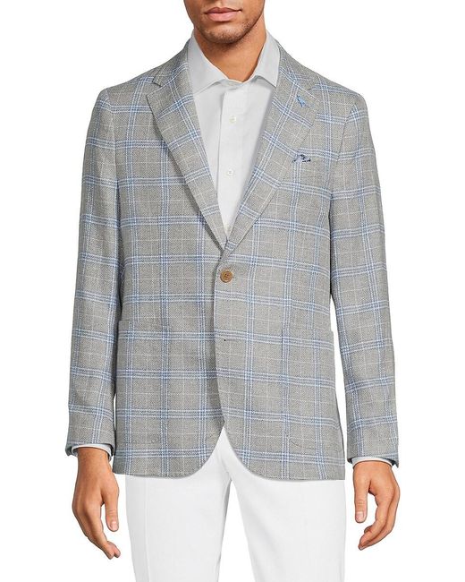 Tailorbyrd Gray Windowpane Check Linen Blend Sportcoat for men