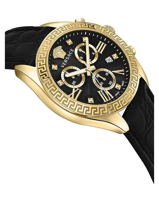 Versace Multicolor Greca Chrono 40Mm Ip Stainless Steel & Leather Strap Chronograph Watch