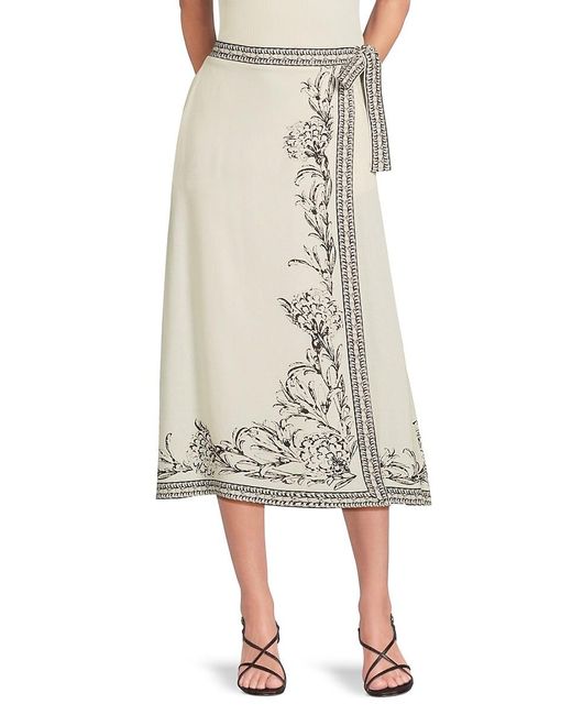 Max Studio Natural Embroidered Wrap Midi-Skirt