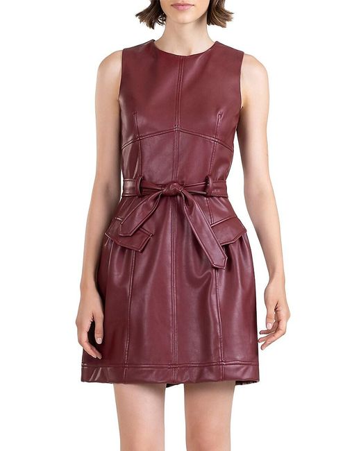 Shoshanna Purple Zoey Belted Faux Leather Minidress