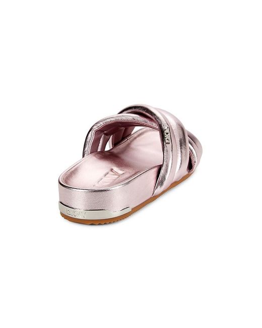 DKNY Pink Indra Metallic Crisscross Flat Sandals