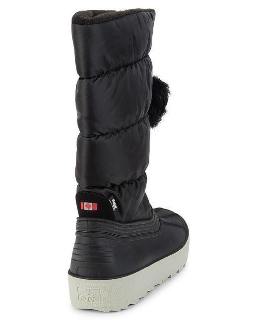 Pajar Black Fay Quilted Faux Fur Pom Pom Snow Boots