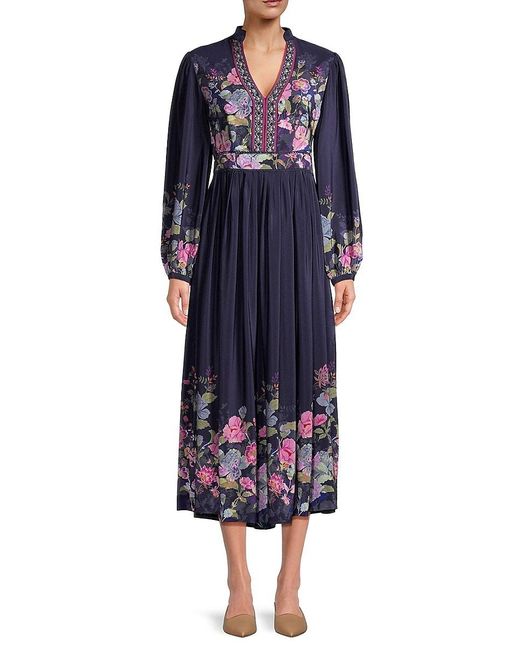 Johnny Was Blue Valeria Silk Maxi Dress