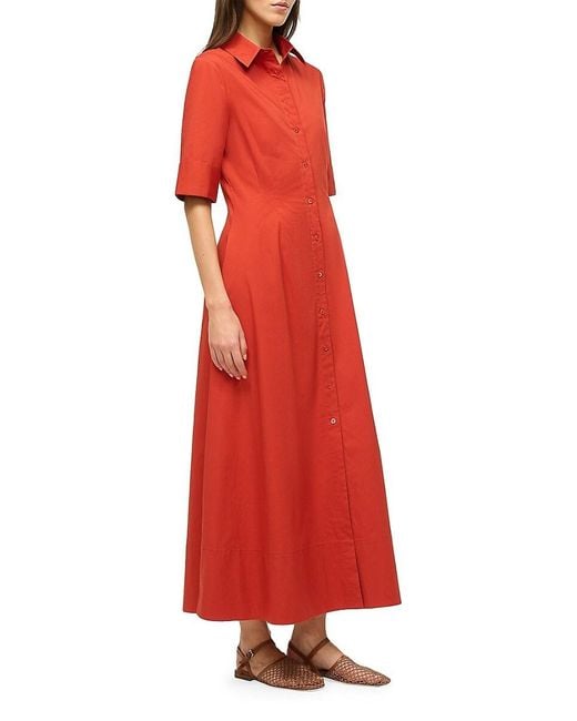 Staud Red Joan Stretch-Cotton Maxi Shirtdress