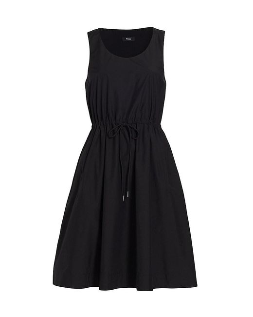 Theory Black Drawstring Cotton-blend T-shirt Minidress
