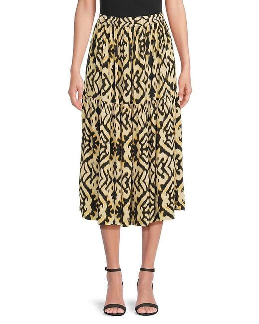 Ba&sh Yellow Licoli Ikat Print Midi Skirt