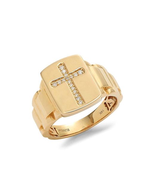 Effy Metallic 14k Yellow Gold & 0.1 Tcw Diamond Cross Ring for men