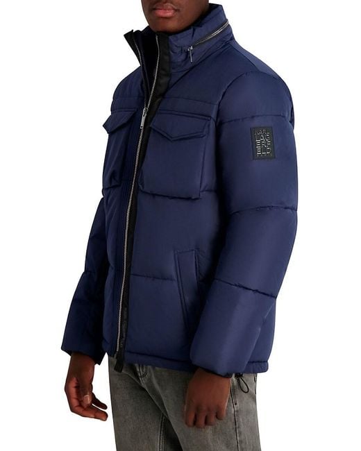Karl Lagerfeld Gray Stand Collar Regular Fit Puffer Jacket for men