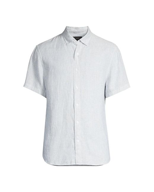 Vince White Morningside Striped Linen Short Sleeve Oxford Shirt for men