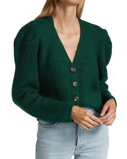 Design History Synthetic Rib-knit Puff-sleeve Cardigan in Emerald Green ...