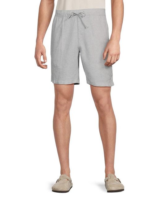 Saks Fifth Avenue Gray Linen Blend Drawstring Shorts for men