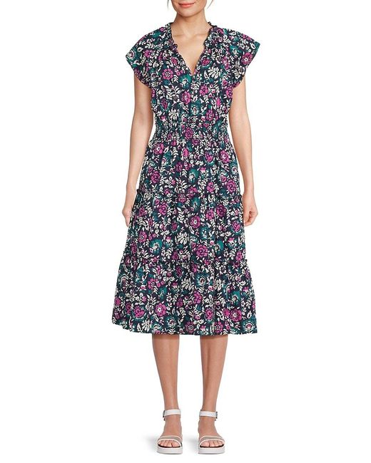Rails Blue Amellia Floral A-Line Midi-Dress