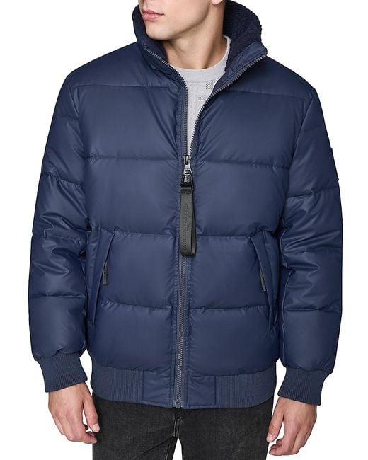 Karl Lagerfeld Blue Faux Shearling Lined Regular Fit Puffer Jacket for men