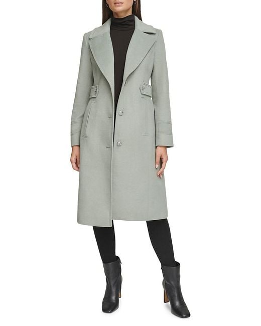 Kenneth Cole Natural Military Wool Blend Overcoat