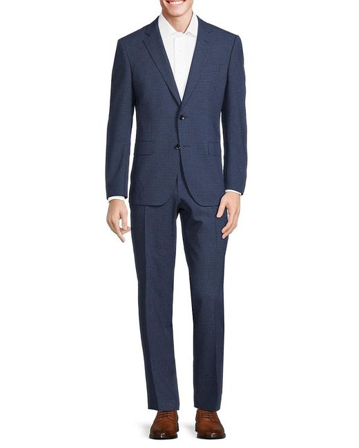 Boss Blue Slim Fit Plaid Suit for men