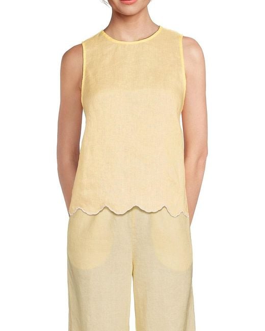 Saks Fifth Avenue Natural 100% Linen Sleeveless Scallop-Hem Tank