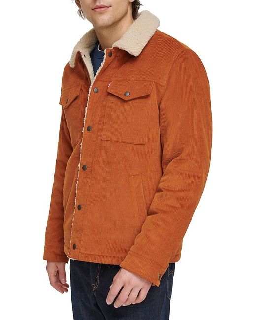 Levi's Faux Shearling Lined Corduroy Trucker Jacket in Orange for Men |  Lyst UK