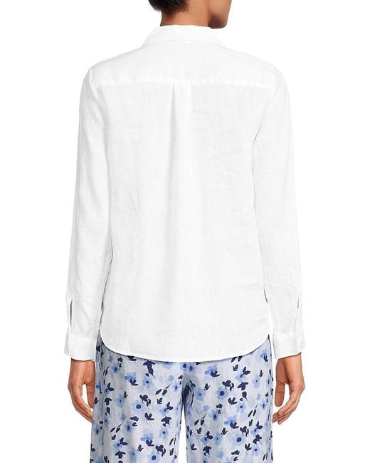 Saks Fifth Avenue White 100% Linen Patch Pocket Shirt